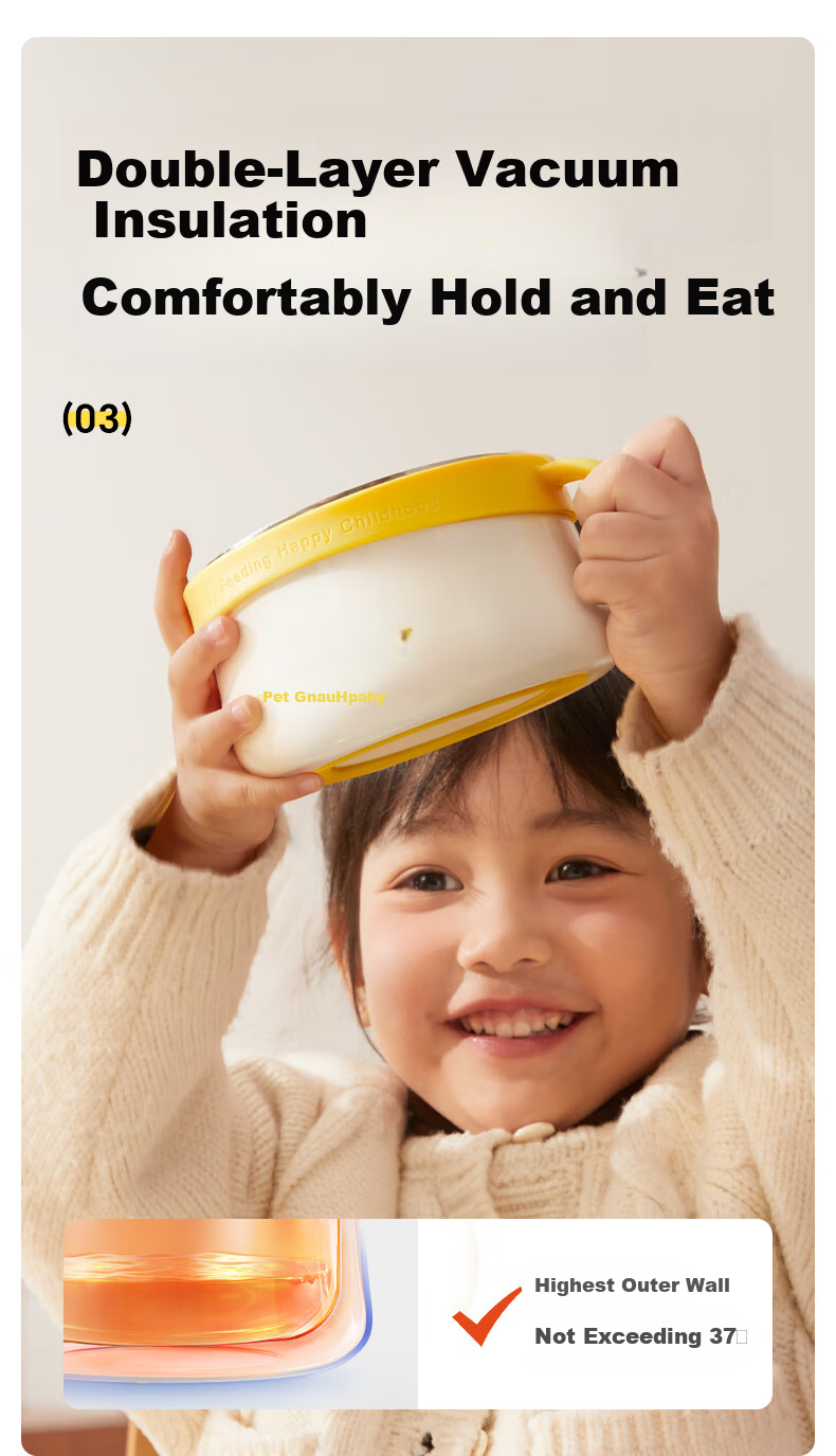 Huang Chong Children's Dining Bowl Baby Anti-Drop Anti-Scald Food Grade Stainless Steel Insulated Rice Bowl for Primary School Students 9