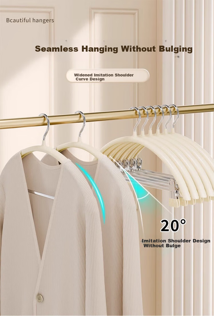 Fajeno 2-in-1 Hanger with Pants Clips, Multi-functional Non-slip No-mark Clothes Hanger for Home, Milk White, 5 Pieces 2