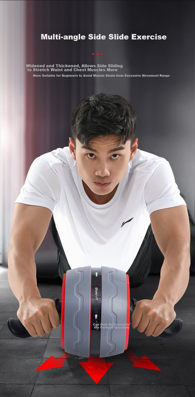 LI-NING Ab Wheel Automatic Rebound Non-Slip Large Abdominal Roller Fitness Equipment for Men and Women 5