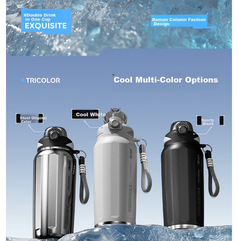 NRMEi Insulated Large Capacity 316 Stainless Steel Sports Water Bottle with Straw for Boys Teens 12-18 Years Outdoor 3