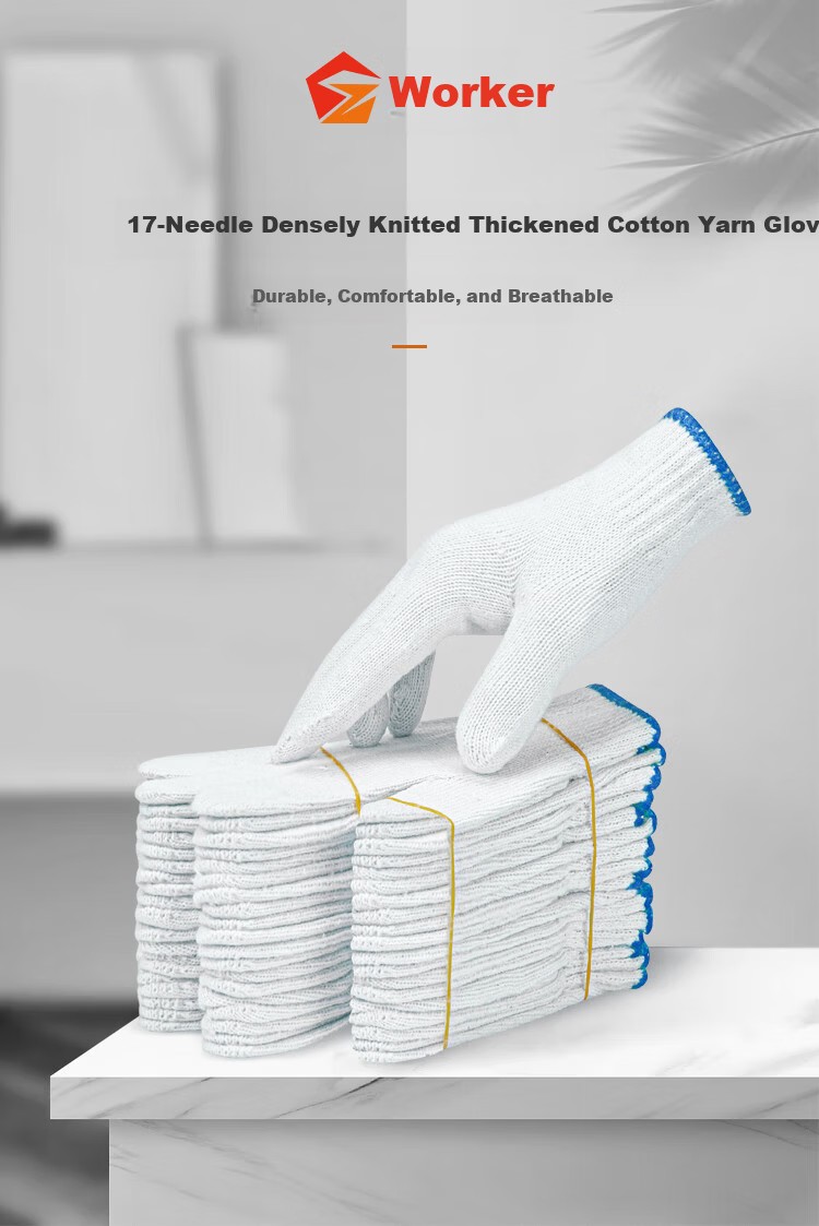 Gongzhe Cotton Yarn Work Gloves Labor Protection Wear-Resistant Non-Slip Breathable Construction Work Gloves Blue Edge Thread 24 Pairs 1