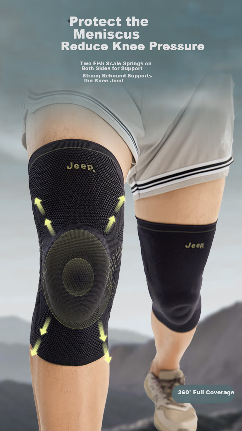 JEEP Knee Pads Sports Unisex Basketball Protective Running Fitness Breathable Jacquard Knee Pads Green XL 4