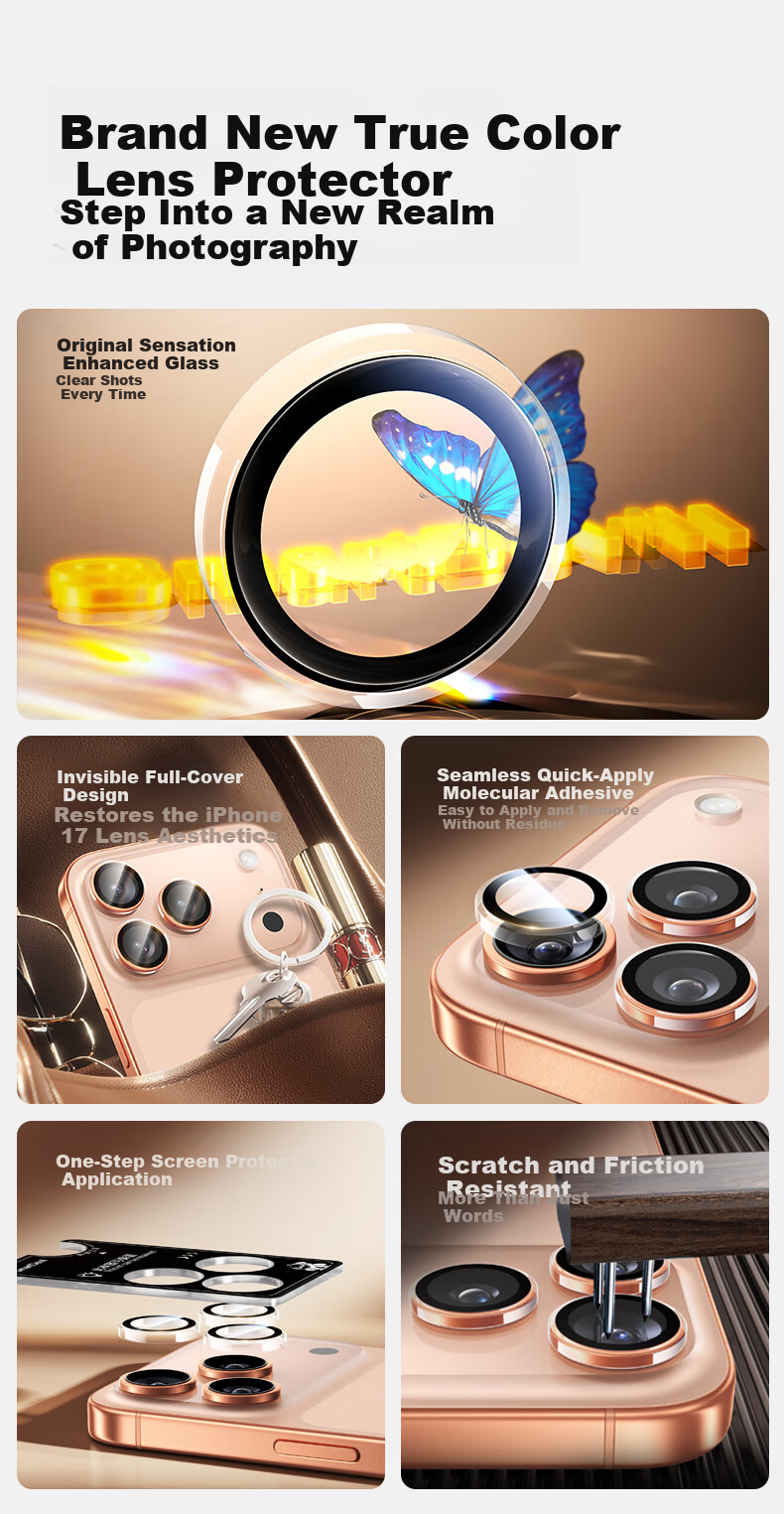 Shanmo [Corning + AR Anti-Reflective Coating] Compatible with iPhone 17 Pro Lens Film Full Coverage Lens Protective Film Independent Lens Non-Bulging Shell 1 Set 4