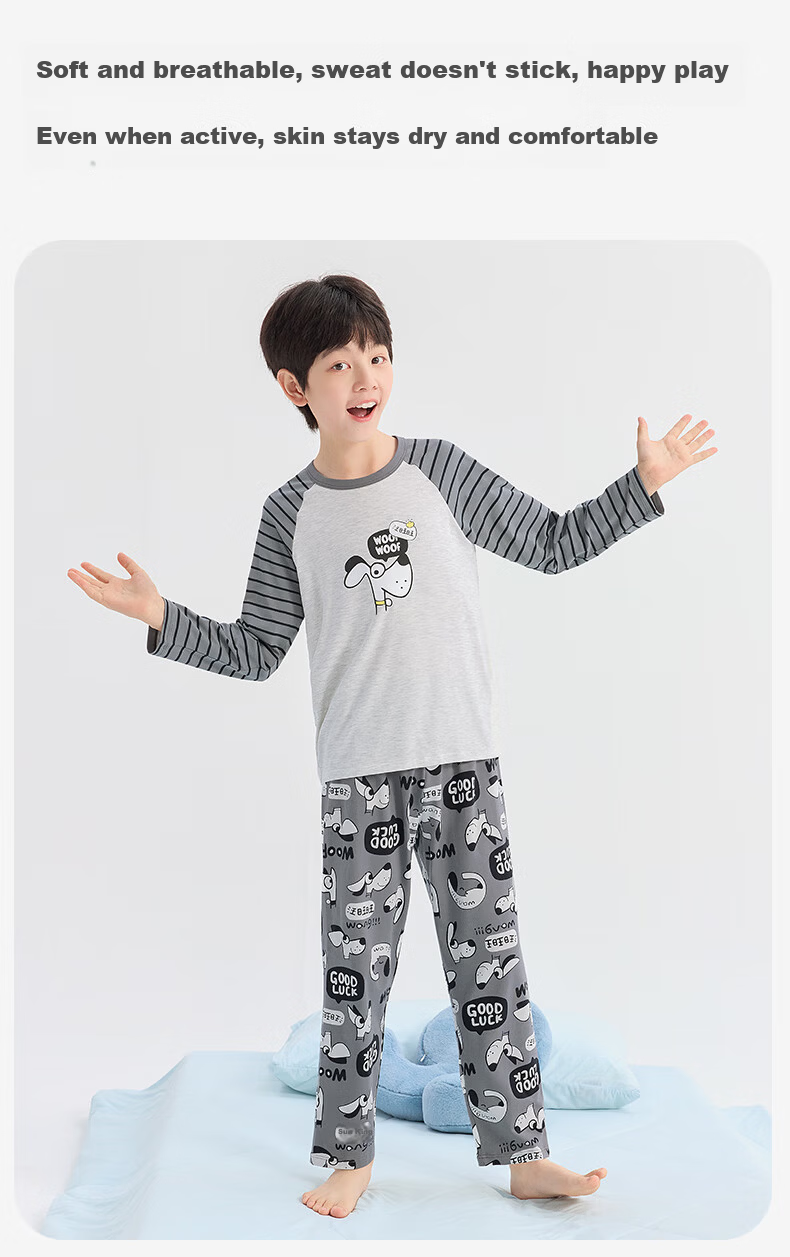 Jiusuiban Children's Pajamas Boys Baby A-Class Long Sleeve Long Pants High Elastic Comfortable Skin-Friendly Cotton Homewear Set 6