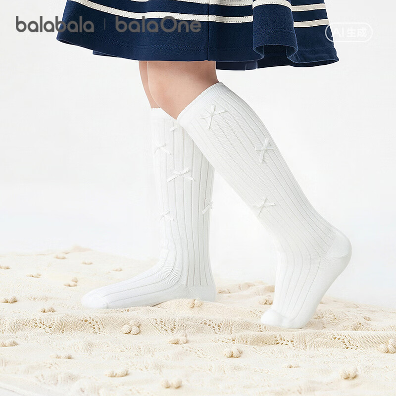Balabala Girls' Summer Mesh Breathable Thin Mid-Calf Socks Sweet Bow Cotton Stretch 2 Pairs Set