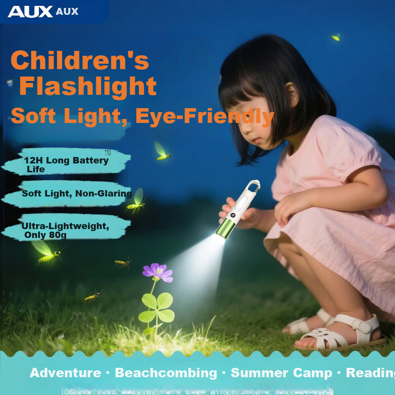 AUX Student Eye Protection Reading Flashlight Mini Portable Night Reading Lamp for Children Green