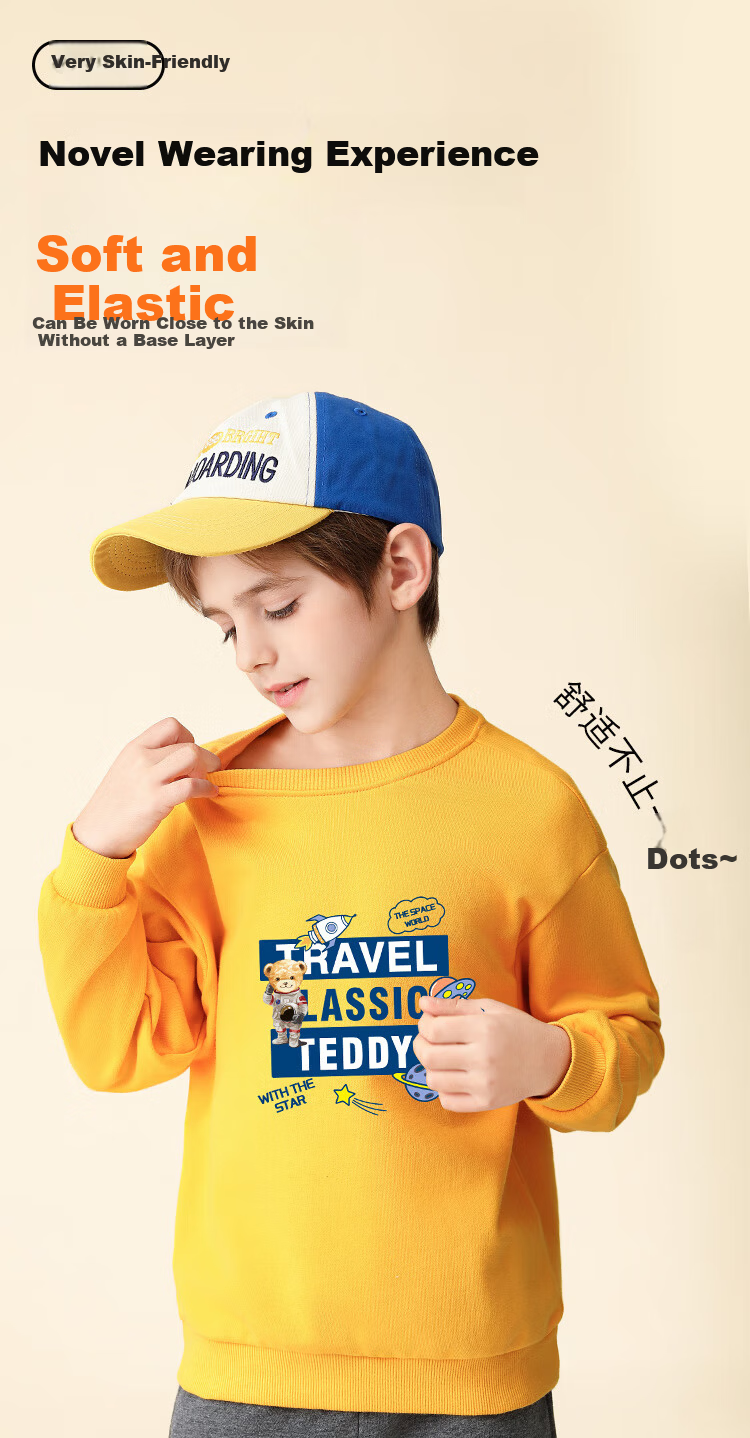 Classic Teddy Boys' Sweatshirt Children's Spring Casual Top Fashionable Versatile Dark Blue Size 90 1