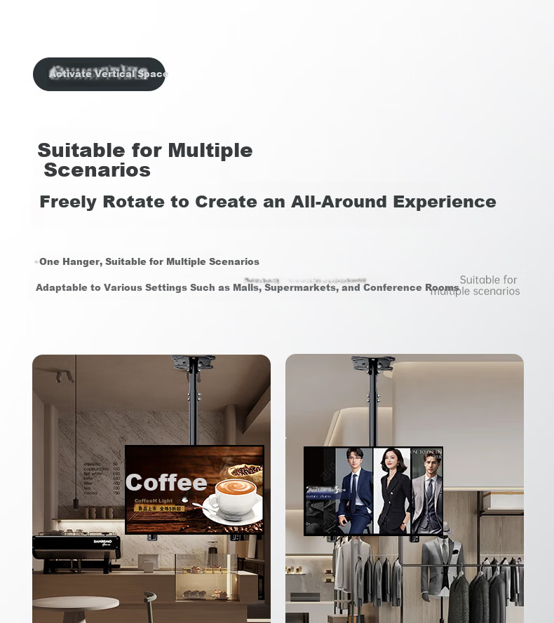 Dongpuli 2.5m 32-75 Inch TV Ceiling Mount Bracket Rotatable Adjustable Multifunctional LCD Monitor Surveillance Pole Wall Mount 17
