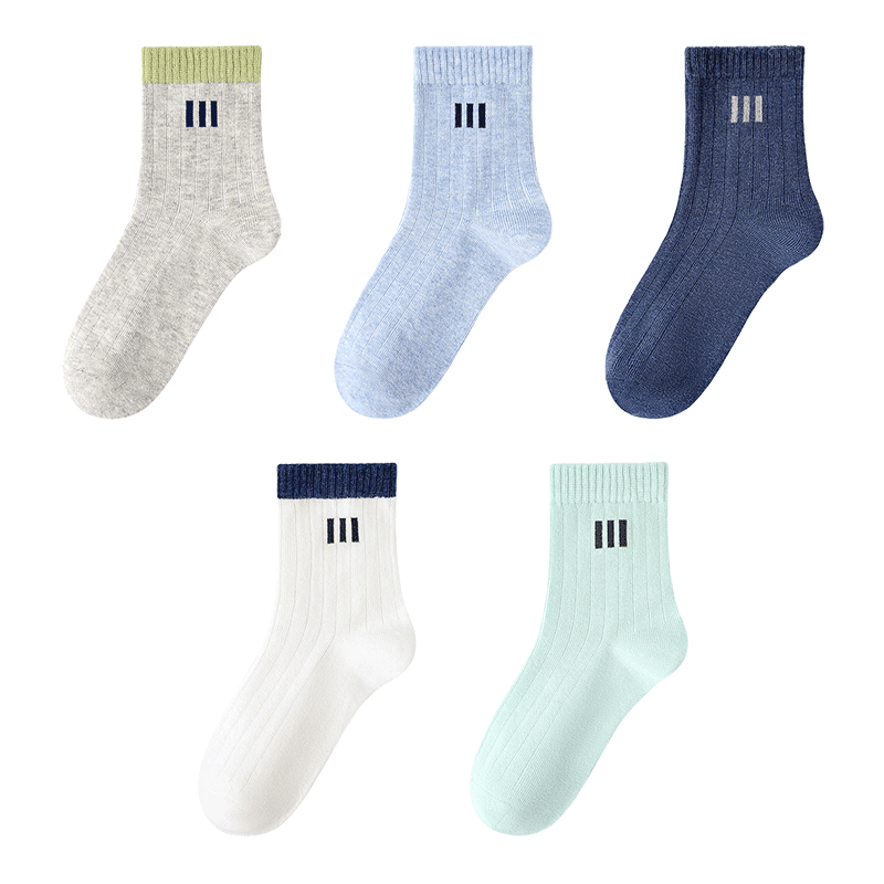 LangSha Boys' Mid-Calf Autumn Winter Combed Cotton Socks Breathable Sweat-Absorbing Student Socks for Boys and Older Children