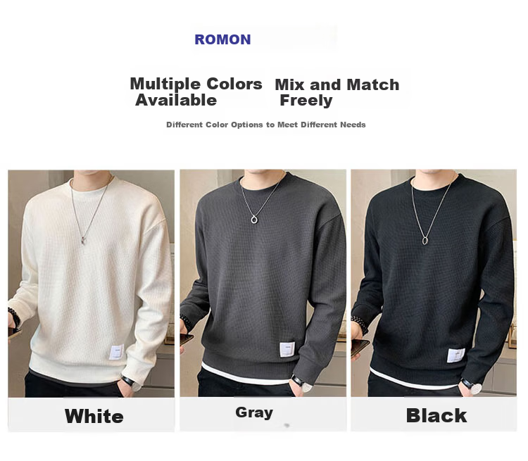 ROMON Men's Sweatshirt Spring and Autumn Casual Heavyweight Long Sleeve T-Shirt Loose Jacket Men's Clothing 3