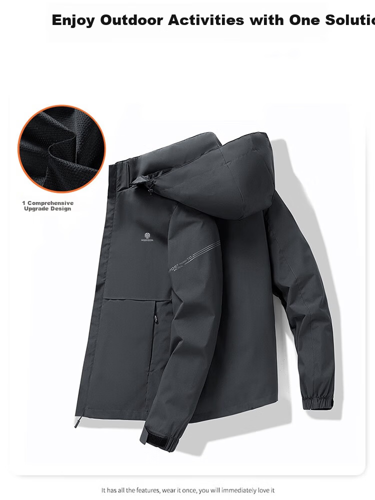 ROMON Men's Trendy Spring Hooded Jacket Youth Business Breathable Casual Business Jacket E29 Black M 3