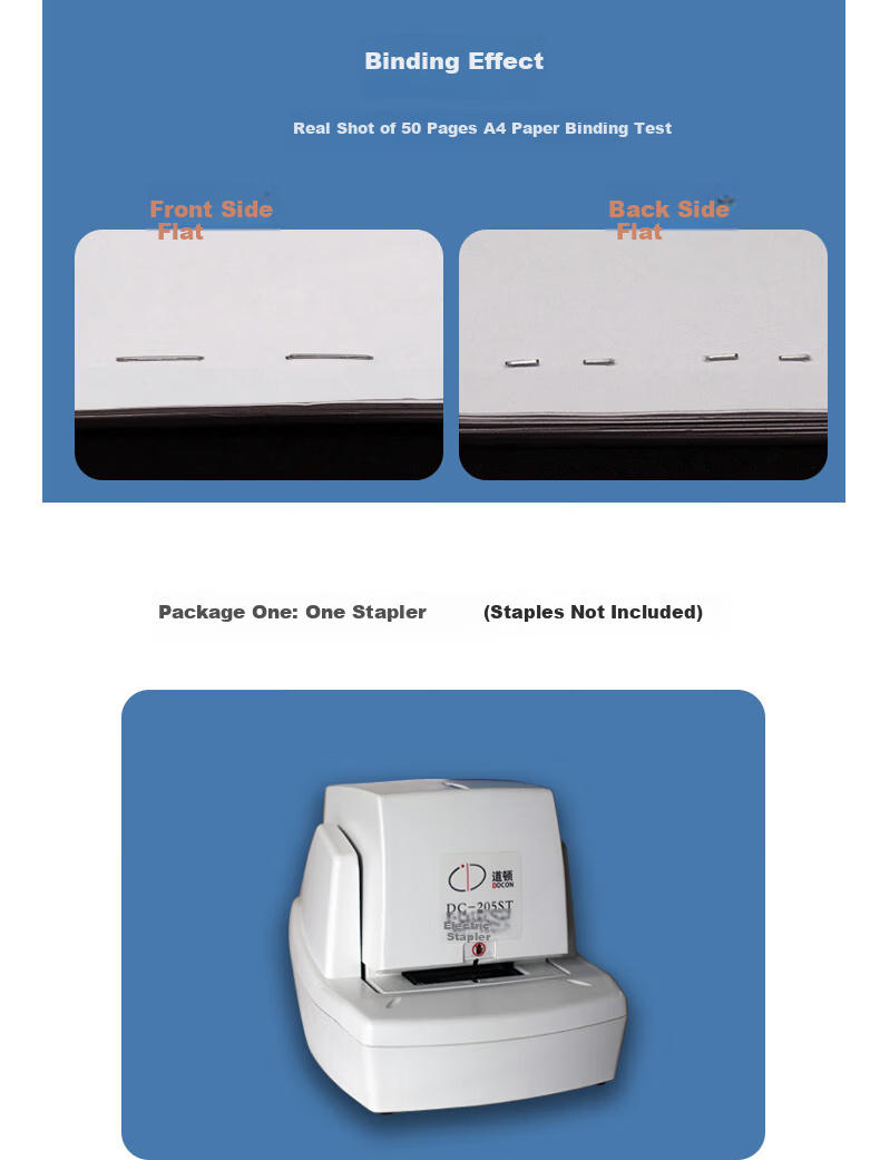 DOCON DC-207ST/207DT Stapler Refill Box, Flat Staple Automatic Light-Sensing Intelligent Electric Stapler Straight-Line Staples 9