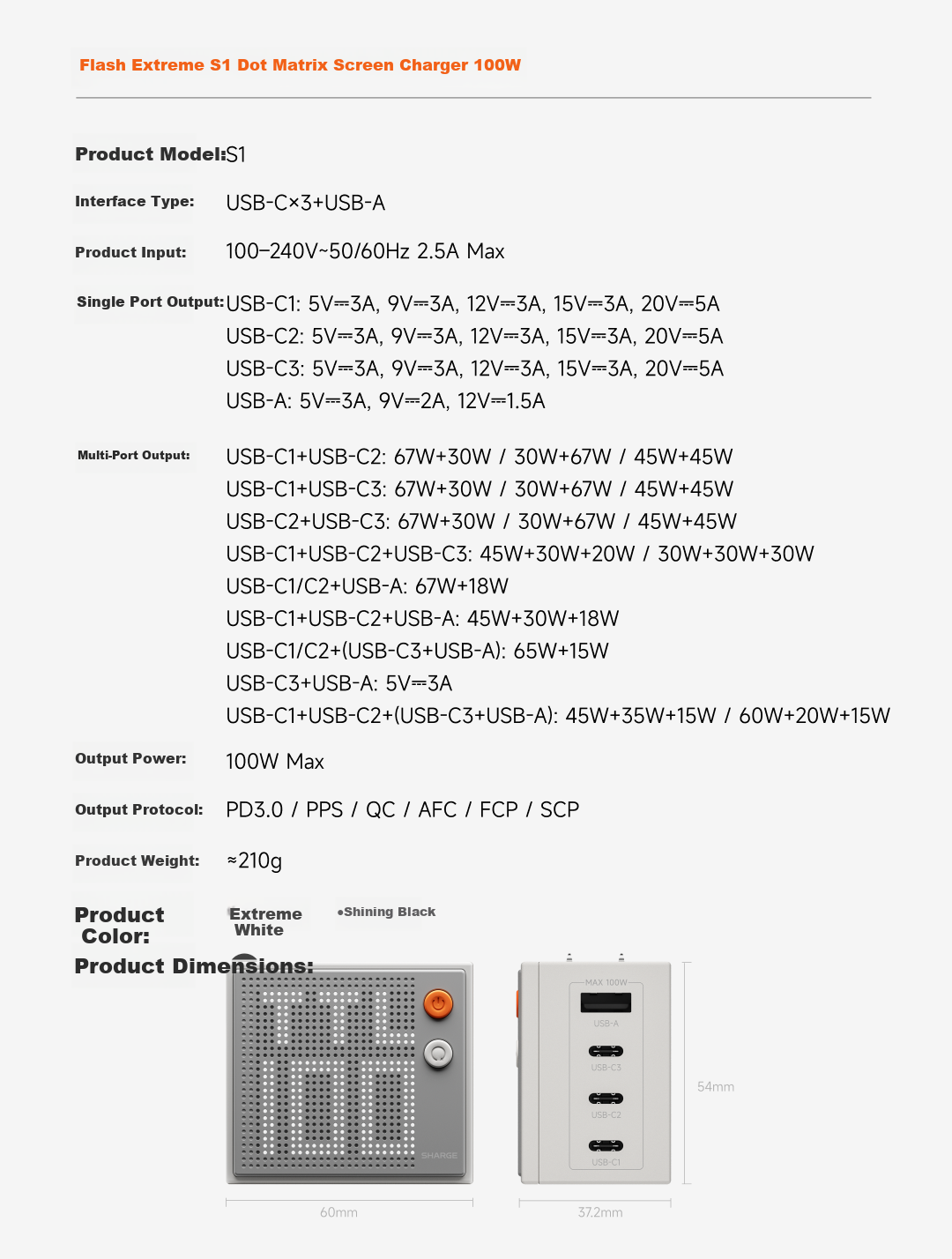 SHARGE [Flash Extreme China Aircraft Carrier Collaboration] Dot Matrix Screen Smart Display 67W GaN Apple 17 Pro Charger Type-C Multi-Port PD 65W and 40W Fast Charging Adapter Blue 35
