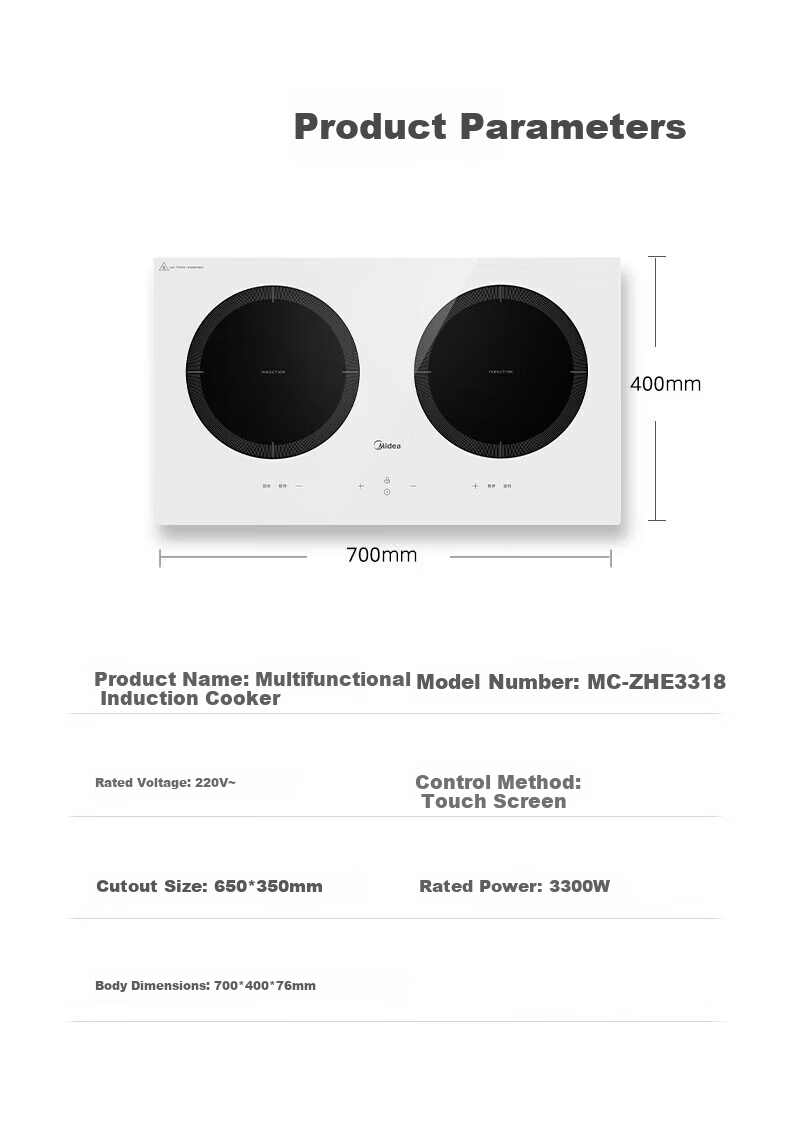 Midea Induction Cooker Double Burner Built-in High Power 3300W Multifunctional Electric Stove ZHE3317 17