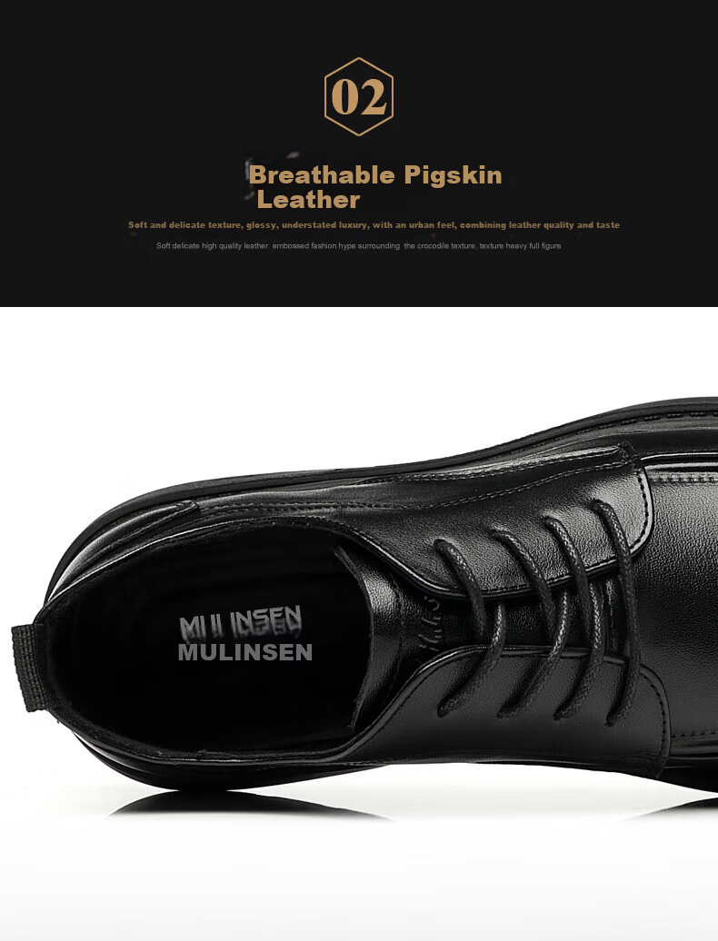 MULINSEN Top-Grain Leather Business Casual Men's Shoes, Breathable Soft-Soled Men's Work Shoes FP223219 12