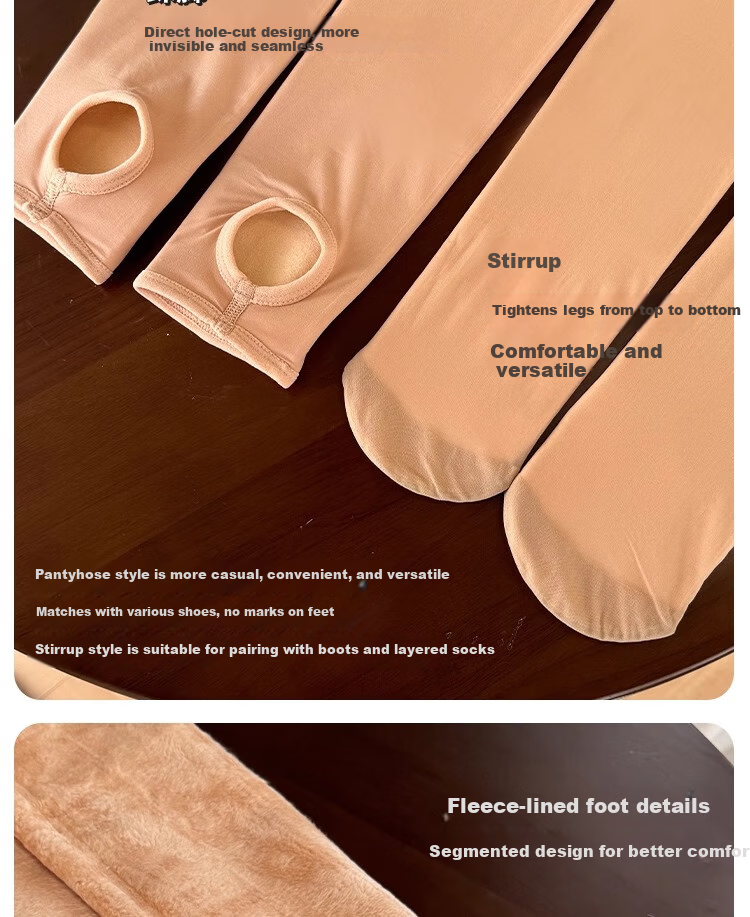 Youkeshu Women's Autumn Winter Fleece-Lined Thickened Tummy Control Hip-Lifting Natural Skin Tone Bare-Leg Effect Footed Leggings Tights 26