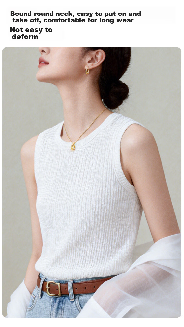 Nanjiren Women's Summer Thin Sleeveless Tank Top T-Shirt Elegant Commuter Base Vest White M 5