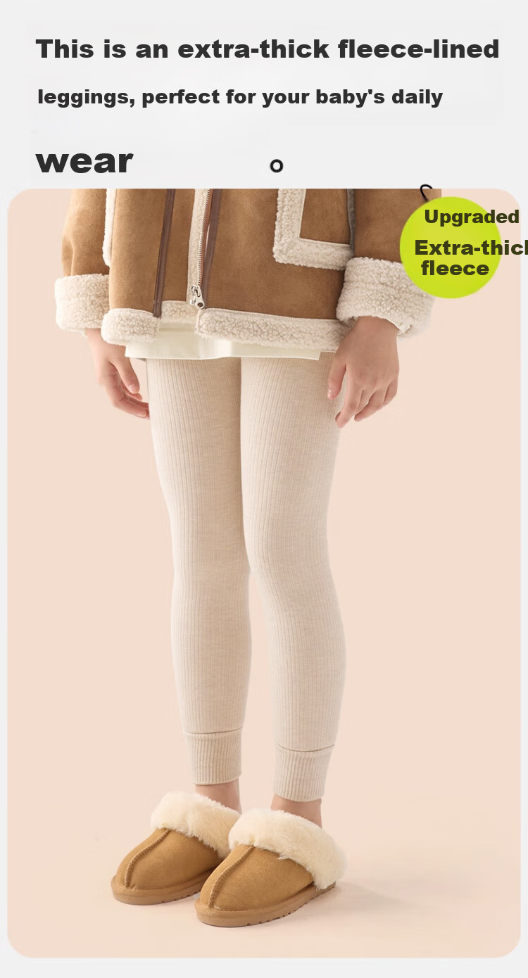 LangSha Girls' Thickened Fleece-Lined Autumn Winter Thermal Leggings Striped Tights for Older Children 2