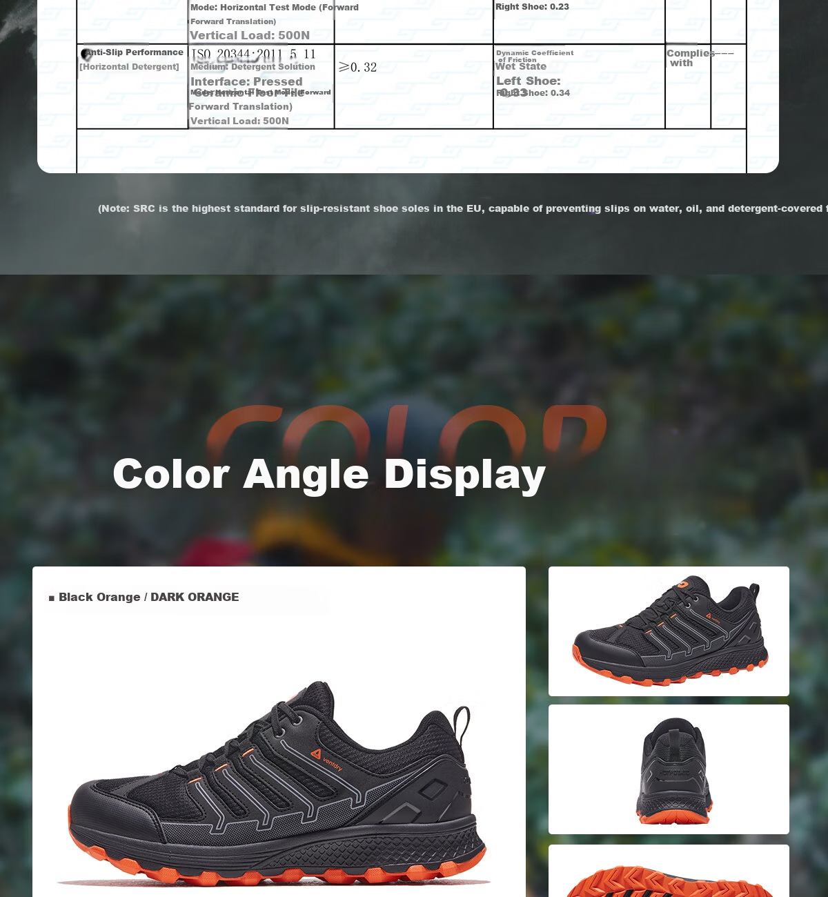 Outdoor Agent Waterproof Non-Slip Shock Absorption High Grip Hiking Mountaineering Shoes Men T52PRO Black Orange Size 35 15
