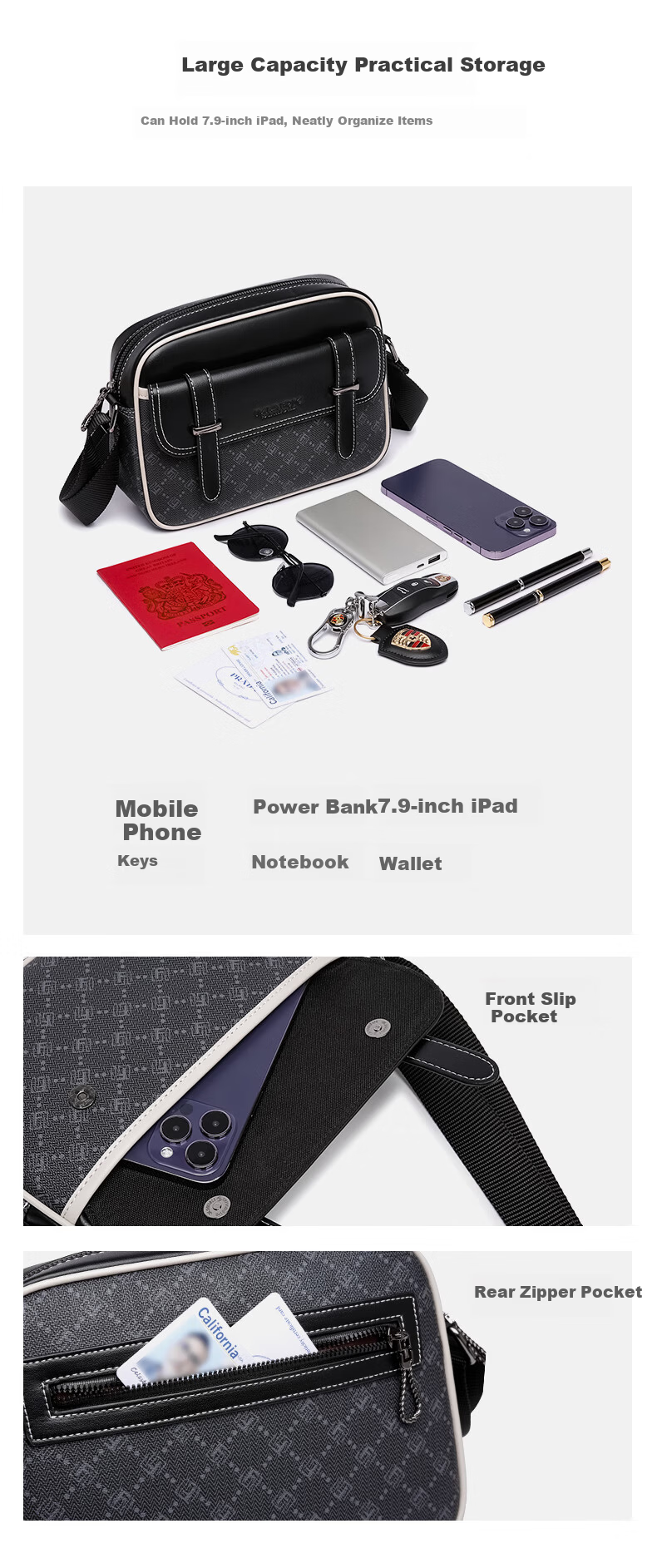 MARK FAIRWHALE Men's Shoulder Crossbody Bag Commuter Chest Bag Fits iPad Casual Fashion Trendy Travel Bag 4