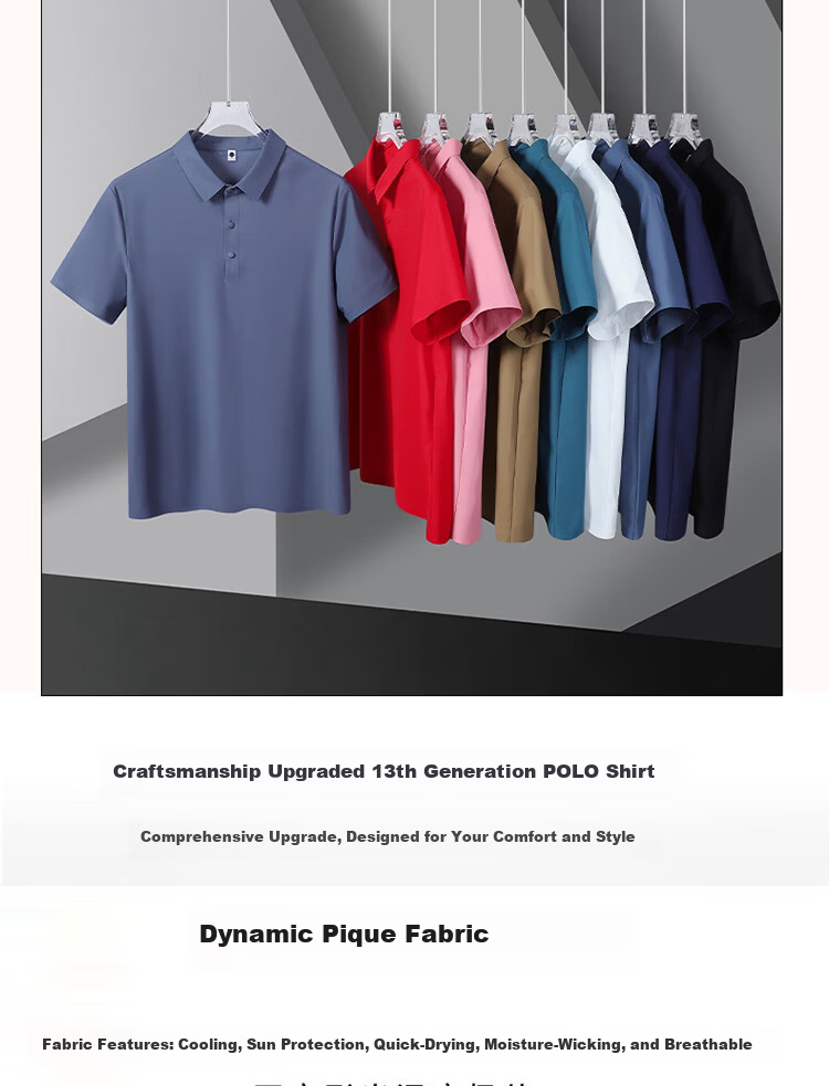 Hodo Men's Short Sleeve Polo Shirt Summer Business Breathable Ice Silk Quick-Dry T-Shirt Black 2XL 3