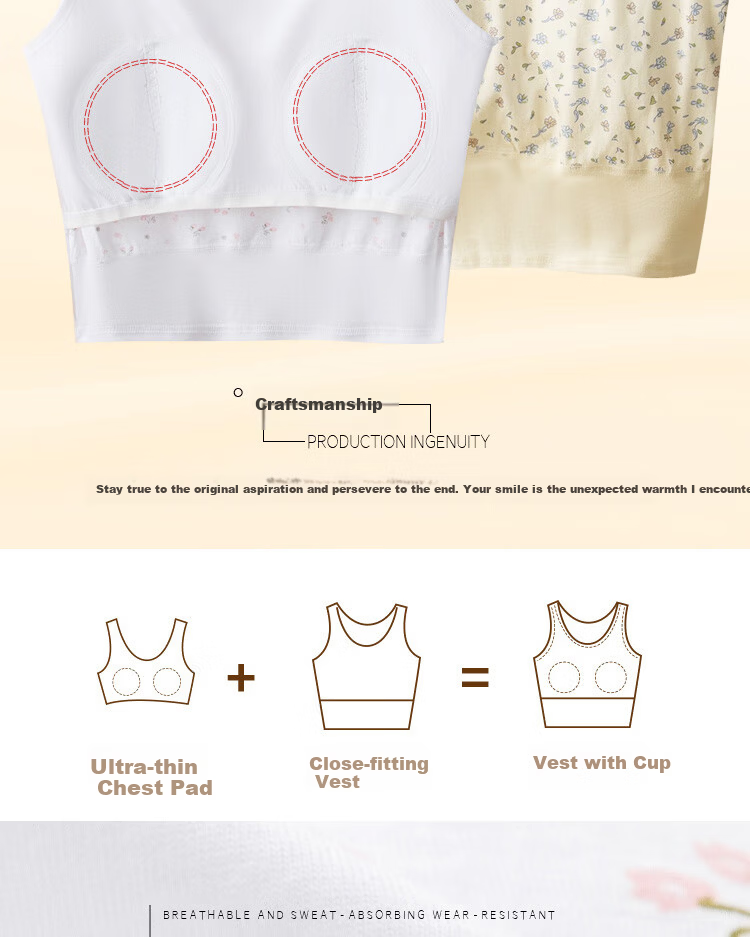 Bejirog Elderly Women's Cotton Vest with Padded Bra, White, Size 3XL 2