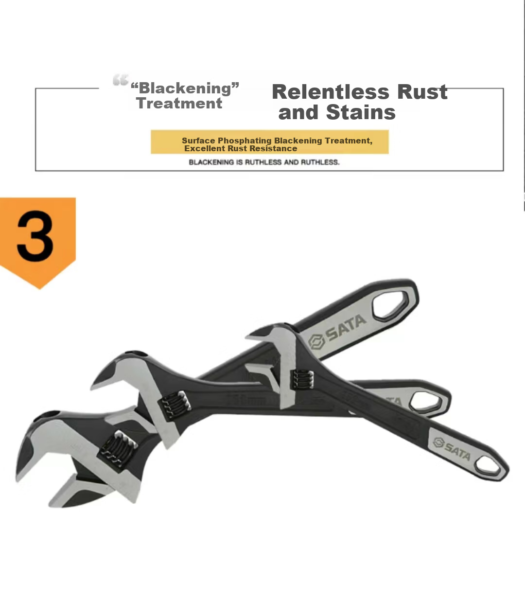 SATA Adjustable Wrench Industrial Grade Chrome Vanadium Steel Large Opening 6" 47122 8