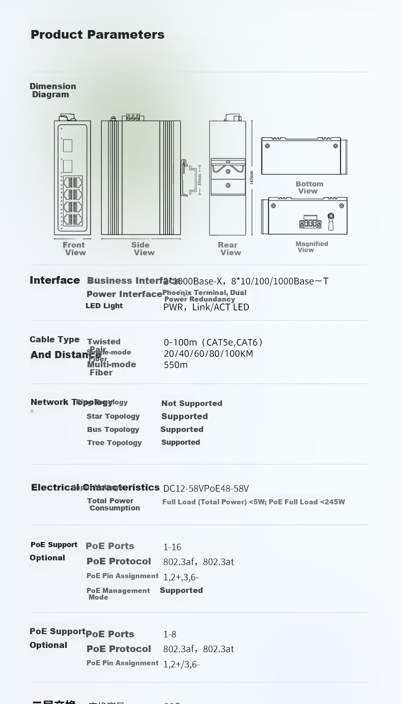 KeepLINK KP-9000-45-208G/SC20 Industrial Grade Gigabit Ethernet Switch 2 SFP Ports 8 RJ45 Ports Single-mode Dual Fiber Unmanaged DIN Rail Mount 2