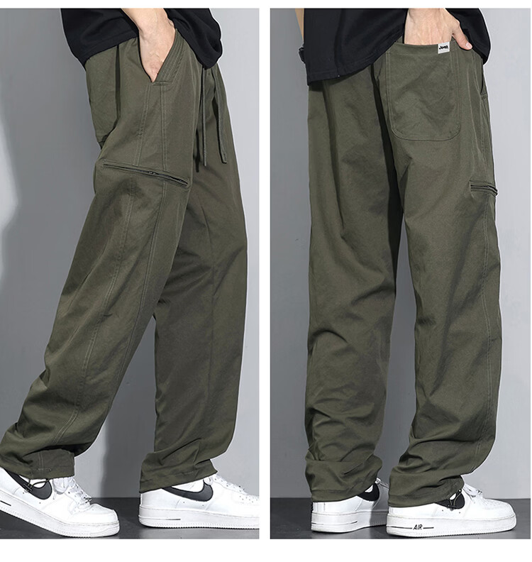 JEEP Men's Summer Workwear Pants Straight Loose Fit Casual Trousers Green M 12