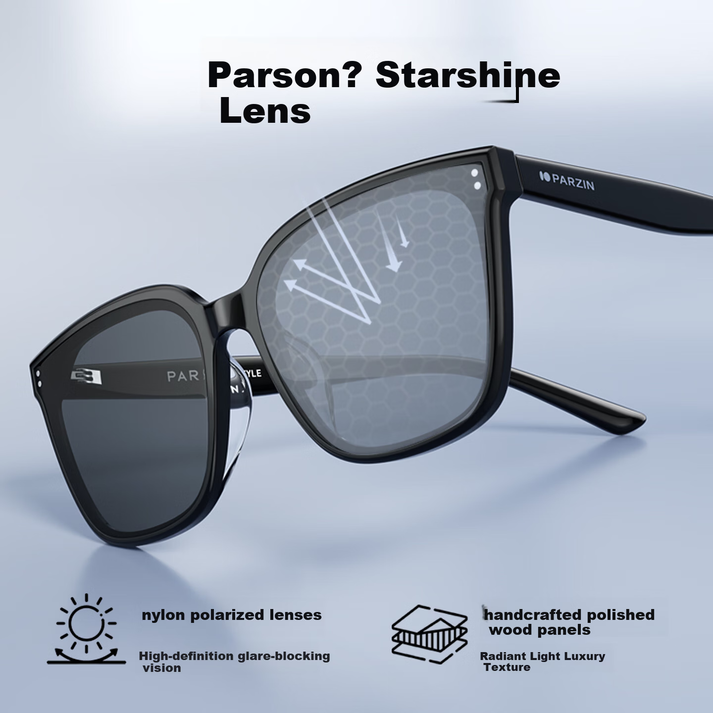 PARZIN Polarized Sunglasses Women Zhou Ye Same Style Starry Frame Black Square UV Protection Driving Sunglasses Men PZ91721