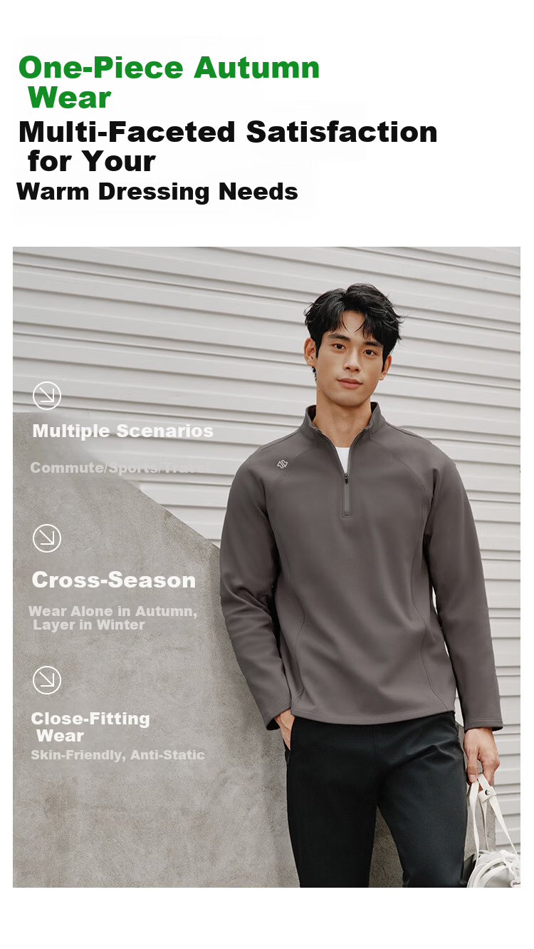 JD Jingzao Fleece Thermal Sports Long Sleeve T-Shirt Men Spring Fleece Warm Half-Zip Sweatshirt Dark Khaki S 7