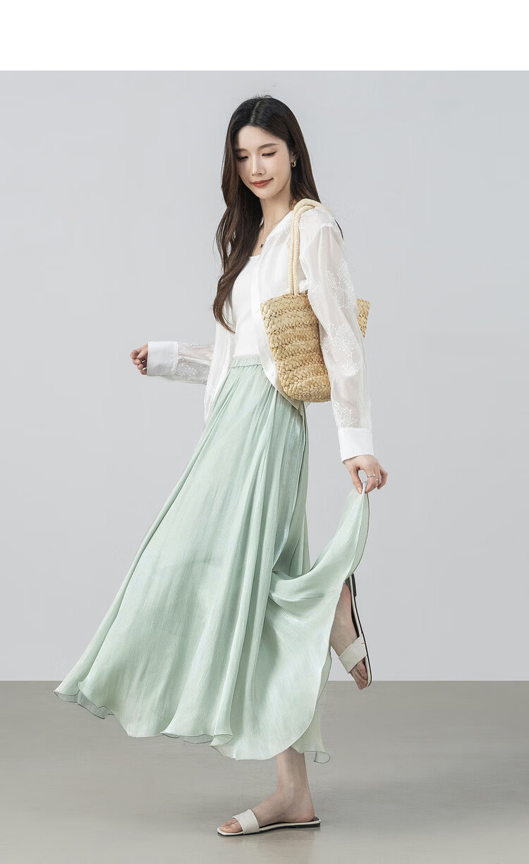 Shangdu Bila Elegant Radiant Half Skirt for Women Summer Soft Style Slimming A-Line Skirt Lightweight Draped Elastic Waist Flared Skirt 7