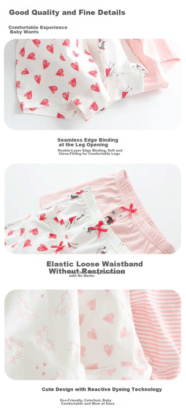 9i9 Kids Girls A-Class Combed Cotton Boxer Shorts Comfortable Breathable Heart Pattern Size 130 8