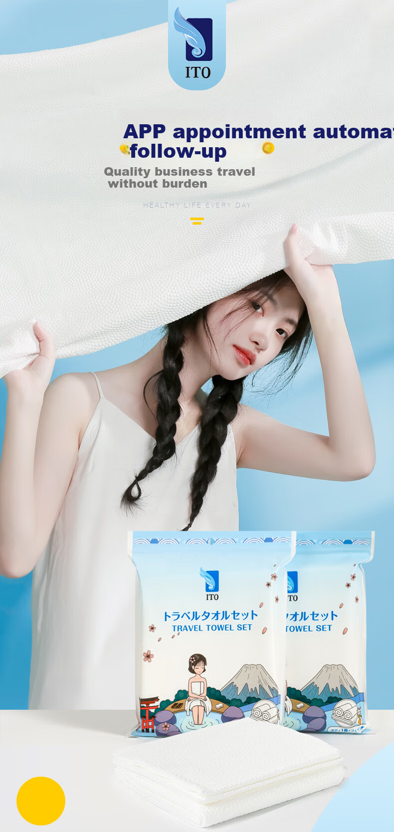 ITO Disposable Thickened Large Bath Towels 3 Pieces and 6 Face Towels Dry and Wet Dual-Use Outdoor Hotel Travel Set 1