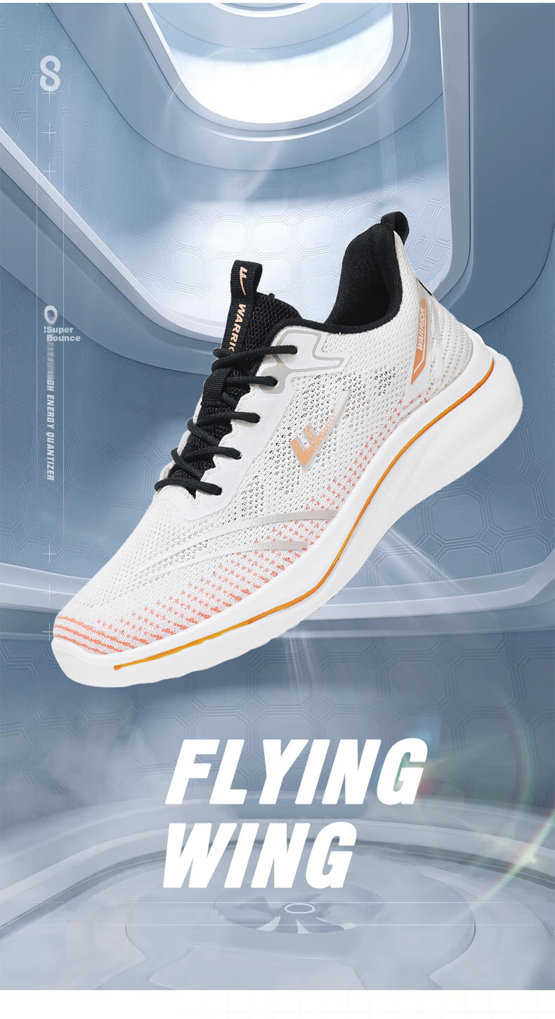 Warrior Men's Sports Shoes Lightweight Breathable Running Shoes Casual Soft Elastic Sneakers White Orange Size 39 1