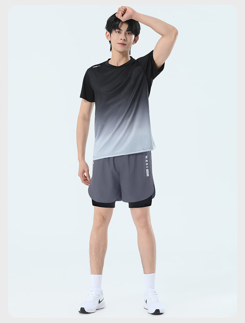 VICTORIATOURIST Men's Summer Running Sports Set Quick-Dry Ice Silk Short Sleeve T-Shirt and Shorts Fitness Badminton Training Apparel 25