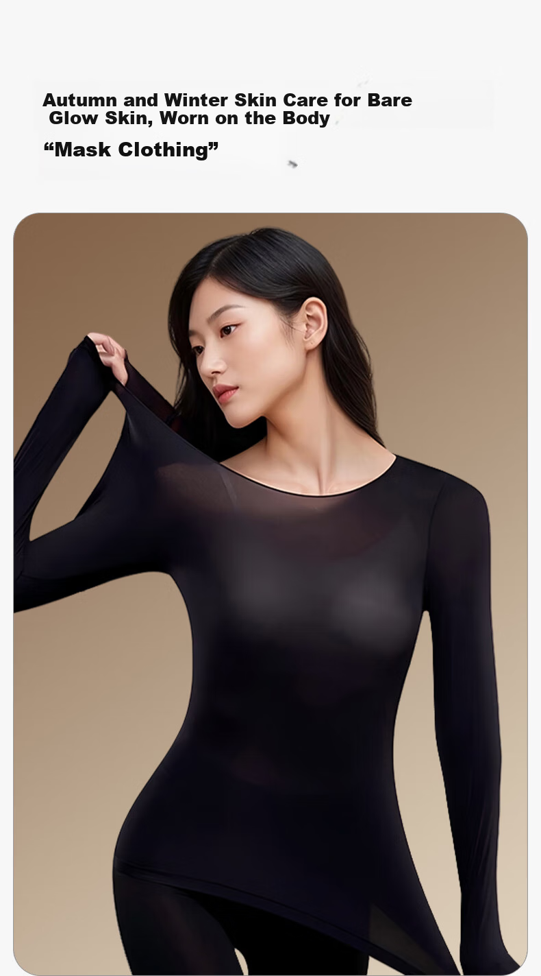 Herbal Essence Women's Autumn Thermal Underwear Set Ultra-Thin Hyaluronic Acid Skin-Enhancing Warm Base Layer Top and Bottom 9