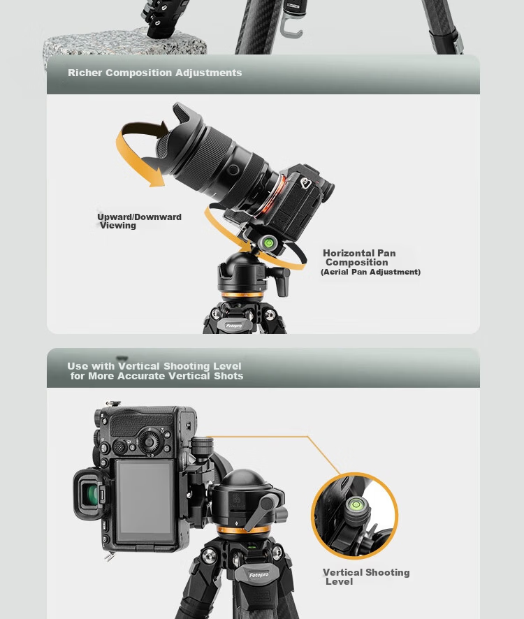 Fotopro Origin Portable Pure Carbon Fiber Asymmetric Design Panoramic Tripod Head for Digital Camera Mirrorless Photography Black 13