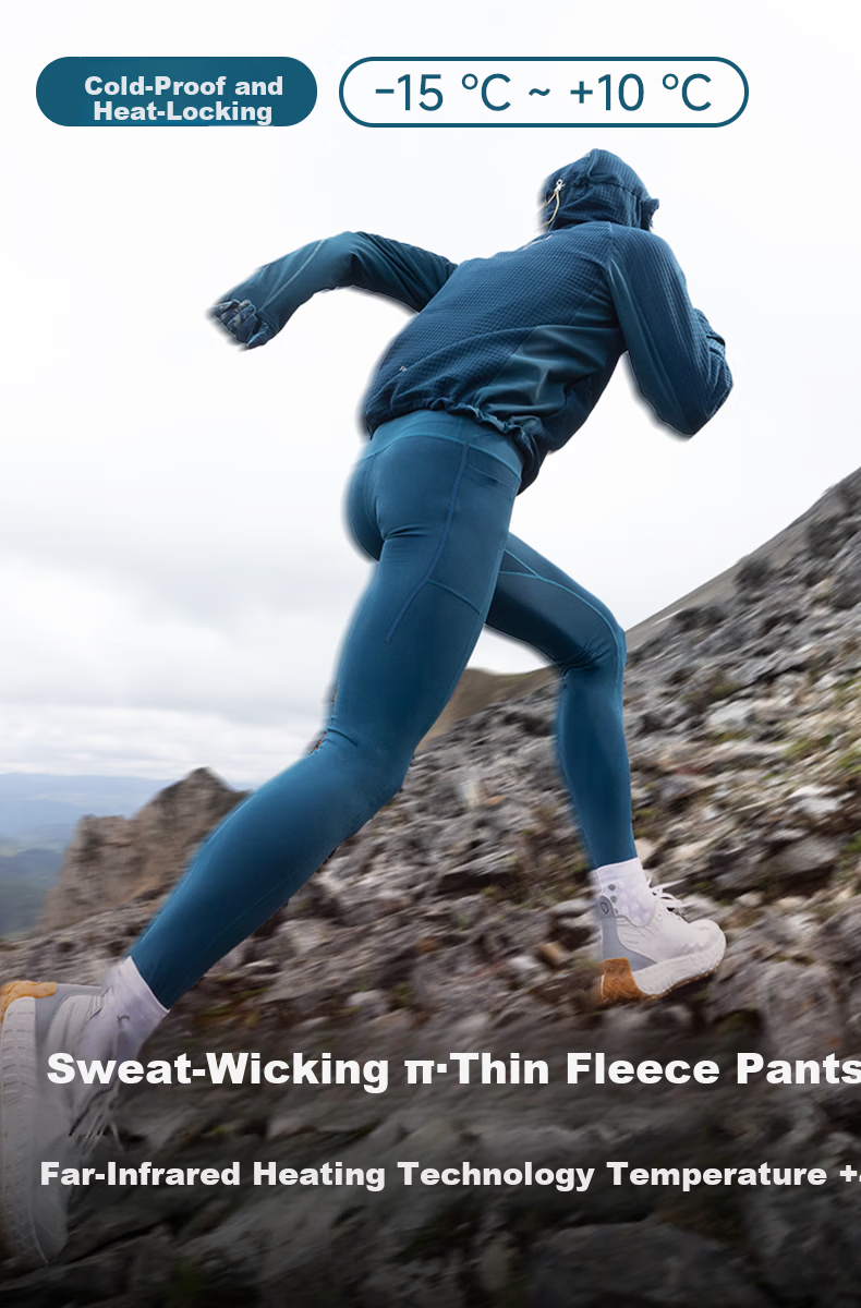 Feibit Thin Fleece Long Pants 3.0 Men's Sweat-Wicking Running Compression Waist Bag Pants Warm Fleece Twilight Blue M 1