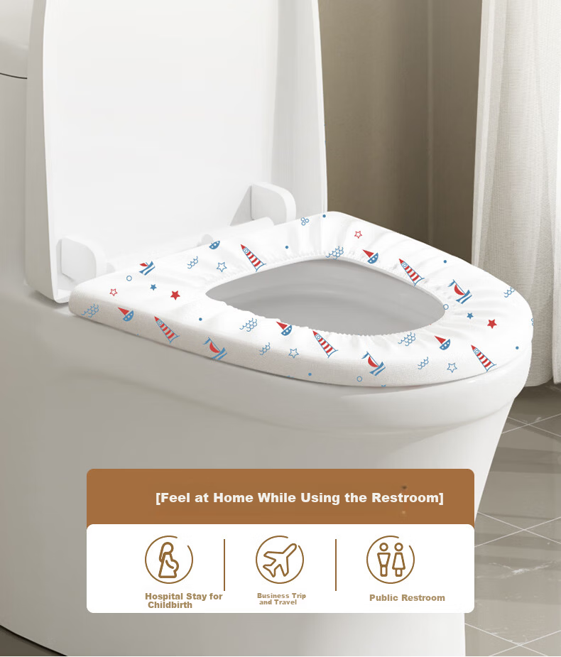 Baicaoyuan Disposable Toilet Seat Covers Extra Large Thickened Double-Layer Toilet Ring Independent Packaging Sailboat Print 20 Pieces 1