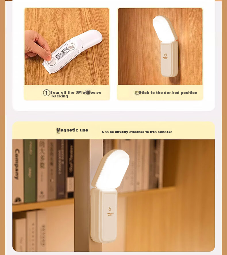 Jingqian Small Night Light Bedroom Bedside Reading Lamp Wall-Mounted Magnetic Rechargeable Desk Lamp Eye Protection Study Light 19