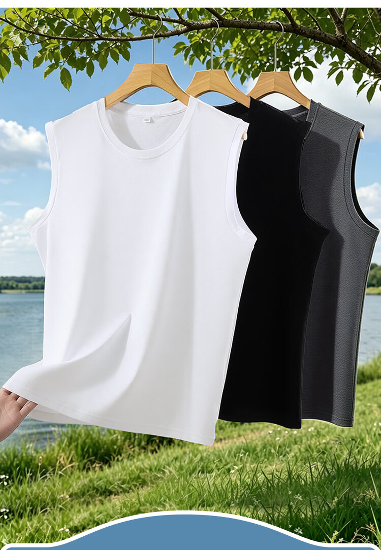 Nanjiren Men's Pure Cotton Vest Summer Outdoor Sports Casual Loose Simple Trendy Sleeveless T-Shirt 2