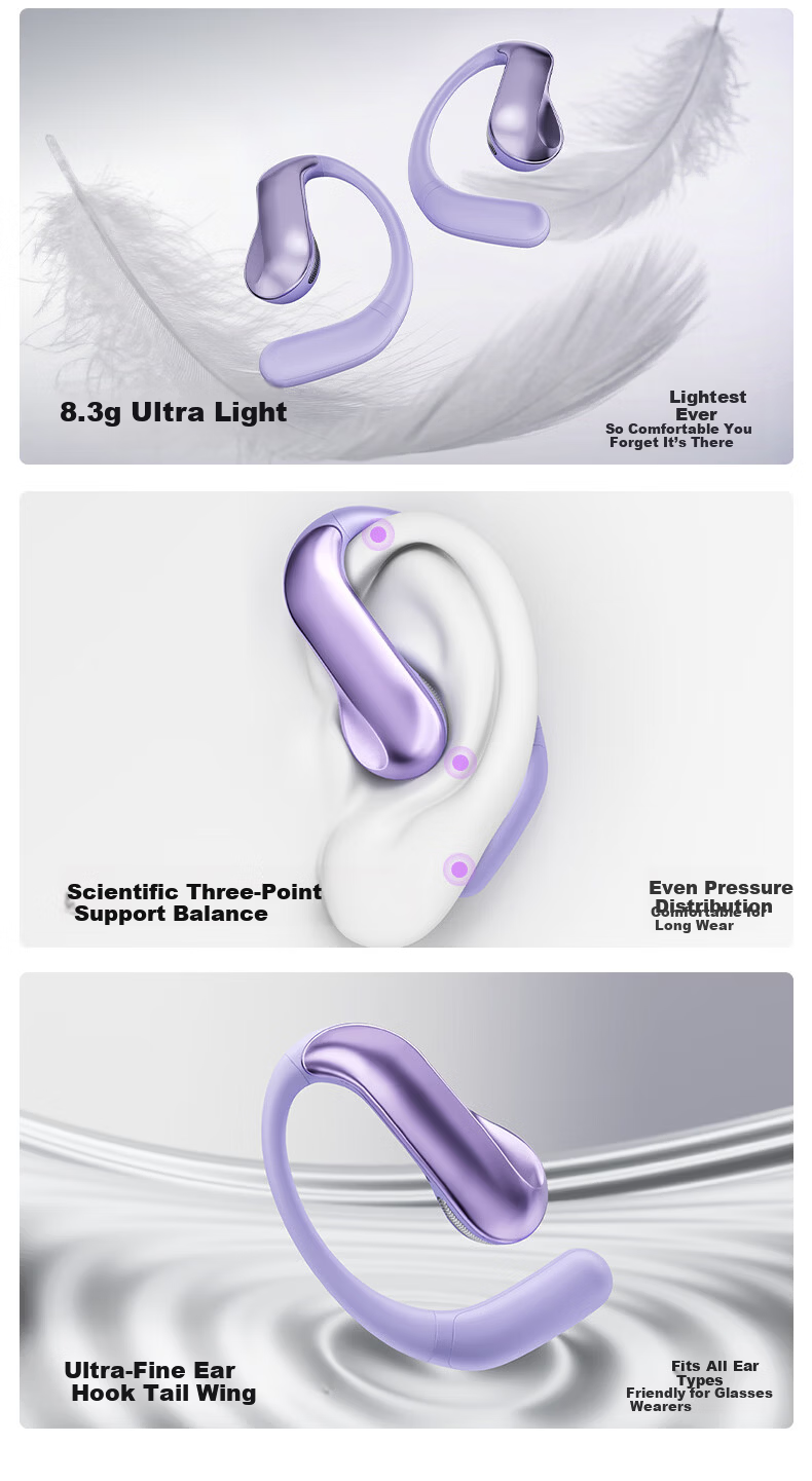 HP Open Ear S Sports Bluetooth Earphones Ear-Hook Running Waterproof Bone Conduction Long Battery Life Bluetooth 6.0 Gaming Music Android Apple Universal Night Black 4