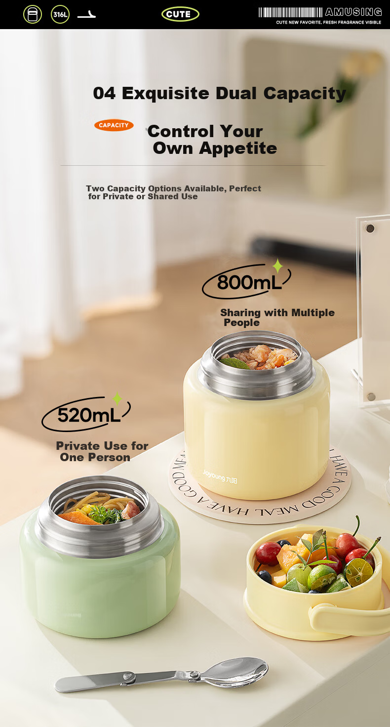 Joyoung Vacuum Insulated Thermal Cooker 800ml Portable Food Jar Thermal Lunch Box 8