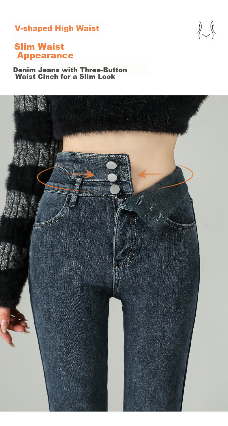 LangSha Three-Button High-Waist Skinny Jeans for Women 2025 Spring Autumn Thin Stretch Slim Pencil Pants 12