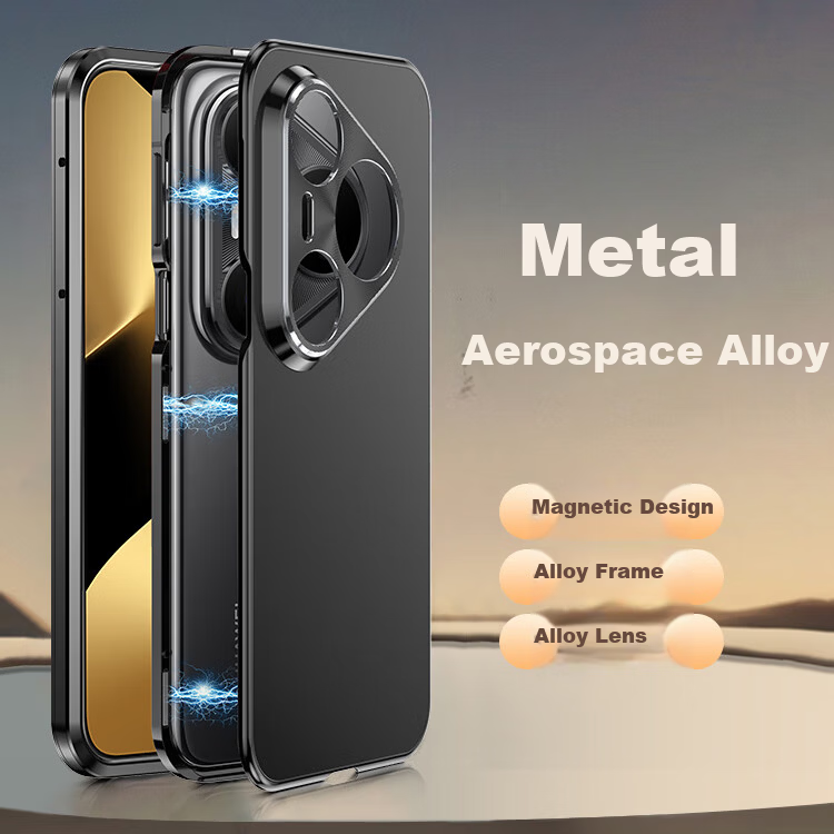 IM-CHEN Metal Magnetic Full Coverage Case for Huawei Pura80Ultra, Aluminum Alloy Lens Ring Matte Black, Unisex