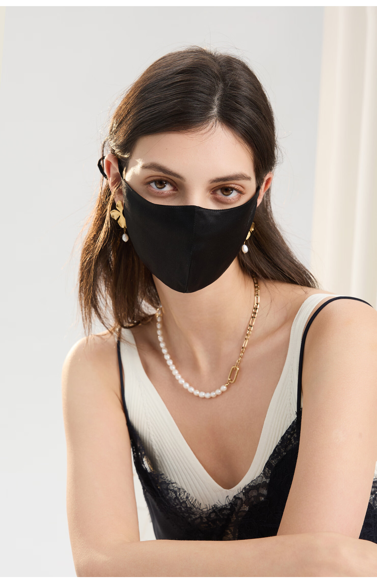 ELLE 100% Mulberry Silk Embroidered Women's Summer Sun Protection UV Face Mask Gift 15