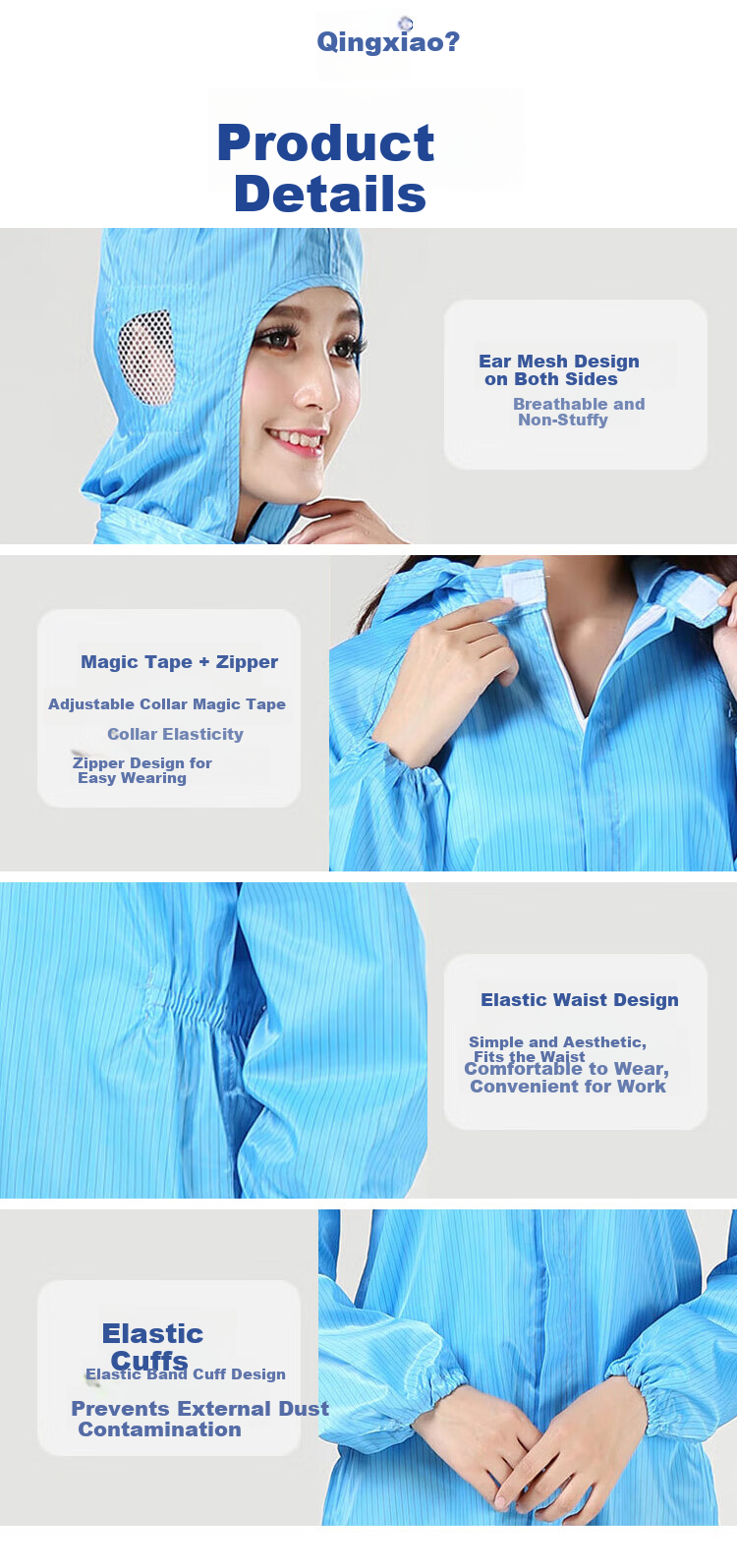 Qingxiao Anti-Static Dustproof Coverall White L Cleanroom Protective Paint Spraying Workwear 6