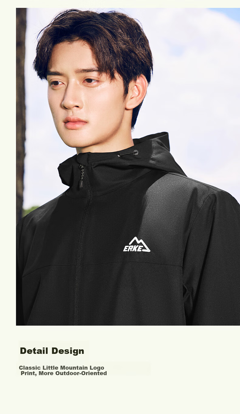 ERKE Men's Spring Windbreaker Jacket Hooded Windproof Cuffed Casual Outdoor Running Cycling Coat 15