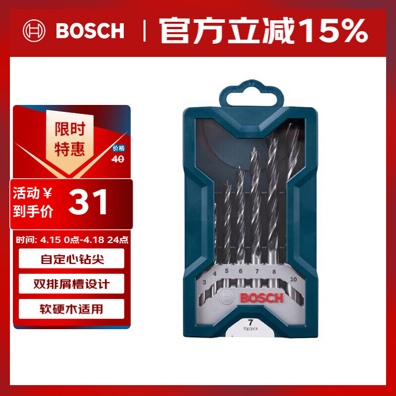 BOSCH Mini Round Shank Drill Bit Set for Woodworking, Suitable for Softwood and Hardwood Drilling, Twist Drill Bits (7 Pieces)